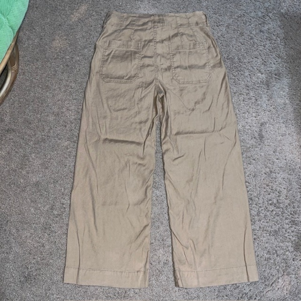 Anthropologie Maeve The Colette Ankle Cropped Linen Wide Leg Pants Tan 29 - Picture 4 of 7